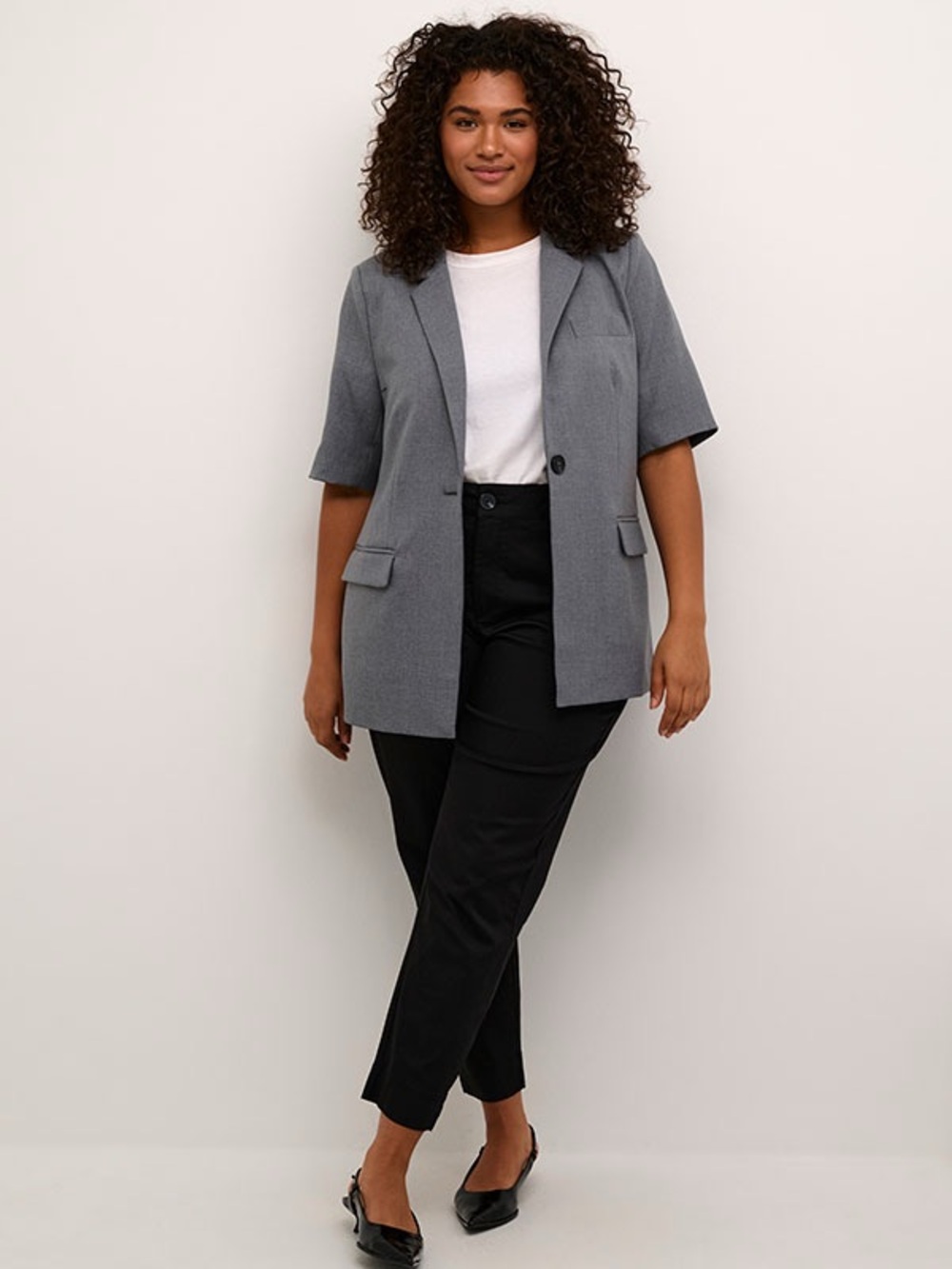 Kaffe Curve IDA Short Sleeve Grey Lightweight Classic Neutral Coat Blazer Sz 14 - Picture 5 of 16